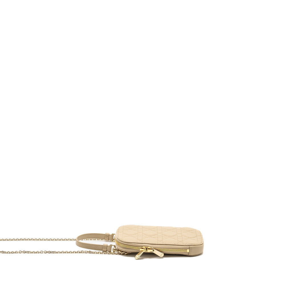 DIOR LADY DIOR CALL'IN DIOR PHONE HOLDER CANNAGE LAMBSKIN BEIGE GHW