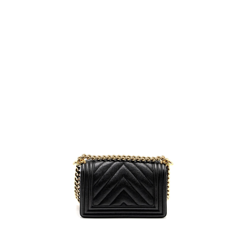 CHANEL CHEVRON SMALL BOY BAG CAVIAR BLACK GHW