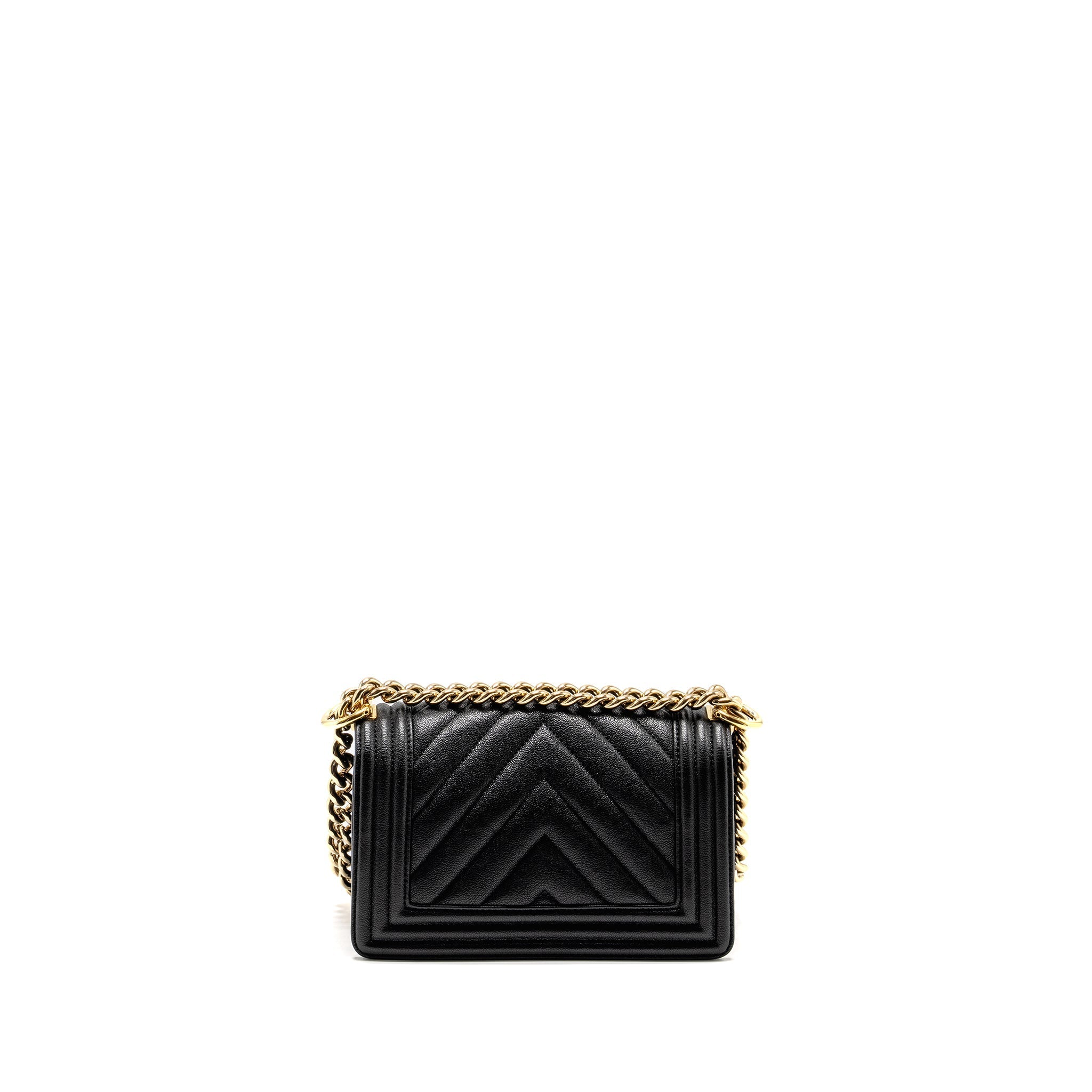 CHANEL CHEVRON SMALL BOY BAG CAVIAR BLACK GHW