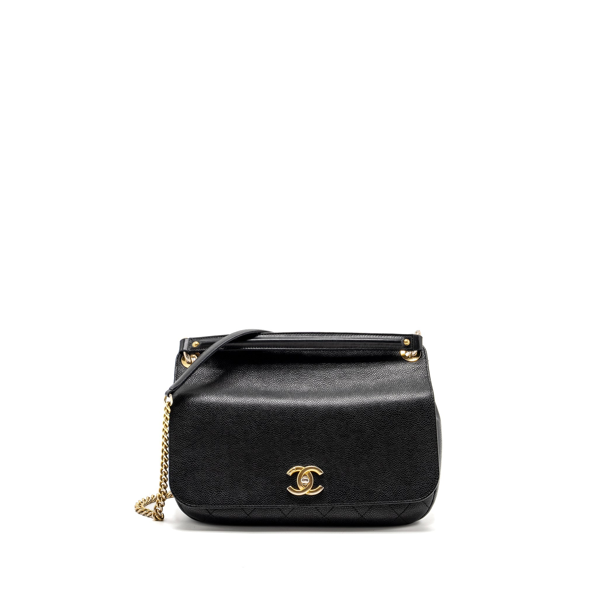 CHANEL LARGE TOP HANDLE FLAP BAG GRAINED CALFSKIN BLACK GHW