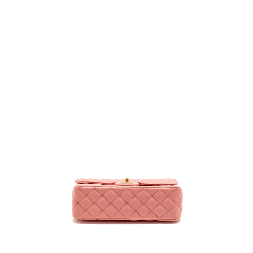 CHANEL 23K DETAIL TOP HANDLE FLAP BAG LAMBSKIN PINK GHW (MICROCHIP)