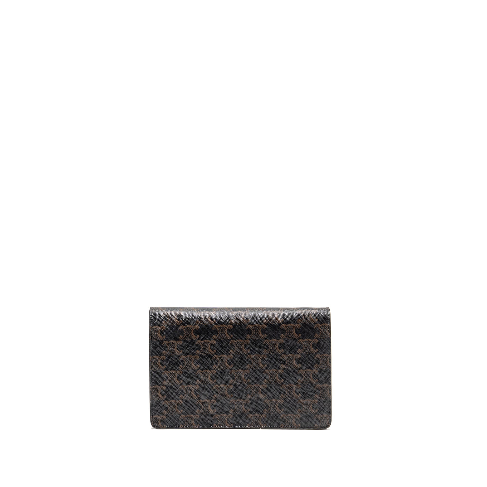 CELINE WALLET ON STRAP TRIOMPHE CANVAS / SMOOTH LAMBSKIN TAN GHW