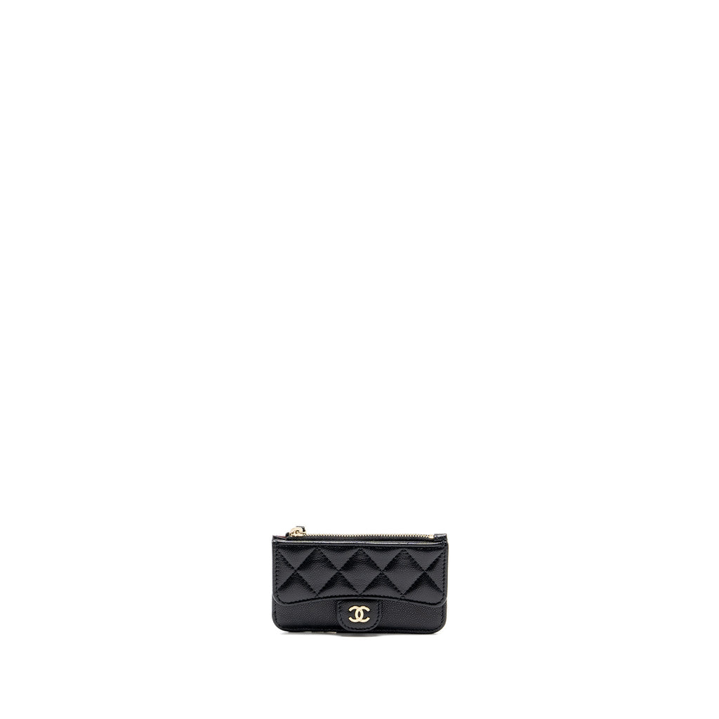CHANEL FLAP WITH ZIP CARD HOLDER CAVIAR BLACK LGHW (MICROCHIP)