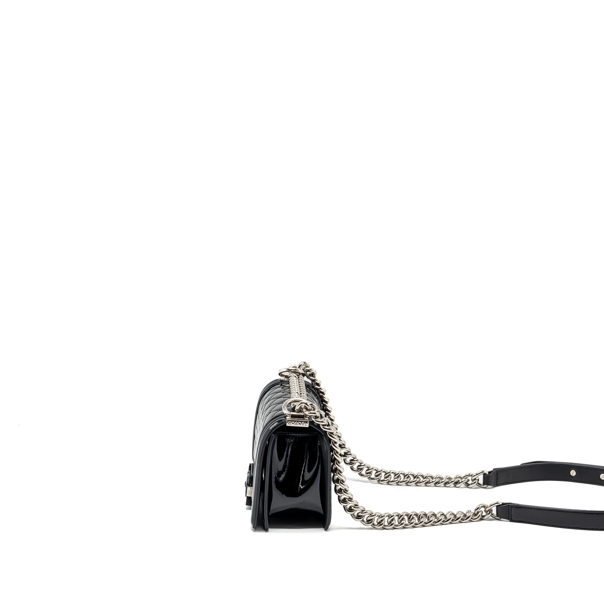 CHANEL SMALL BOY BAG PATENT BLACK MULTICOLOUR HARDWARE