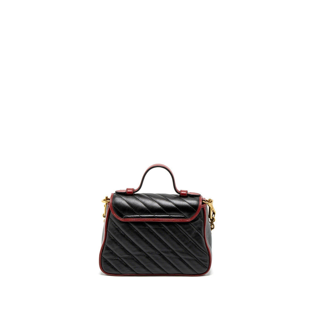 GUCCI GG MARMONT MINI TOP HANDLE BAG CALFSKIN BLACK/RED GHW