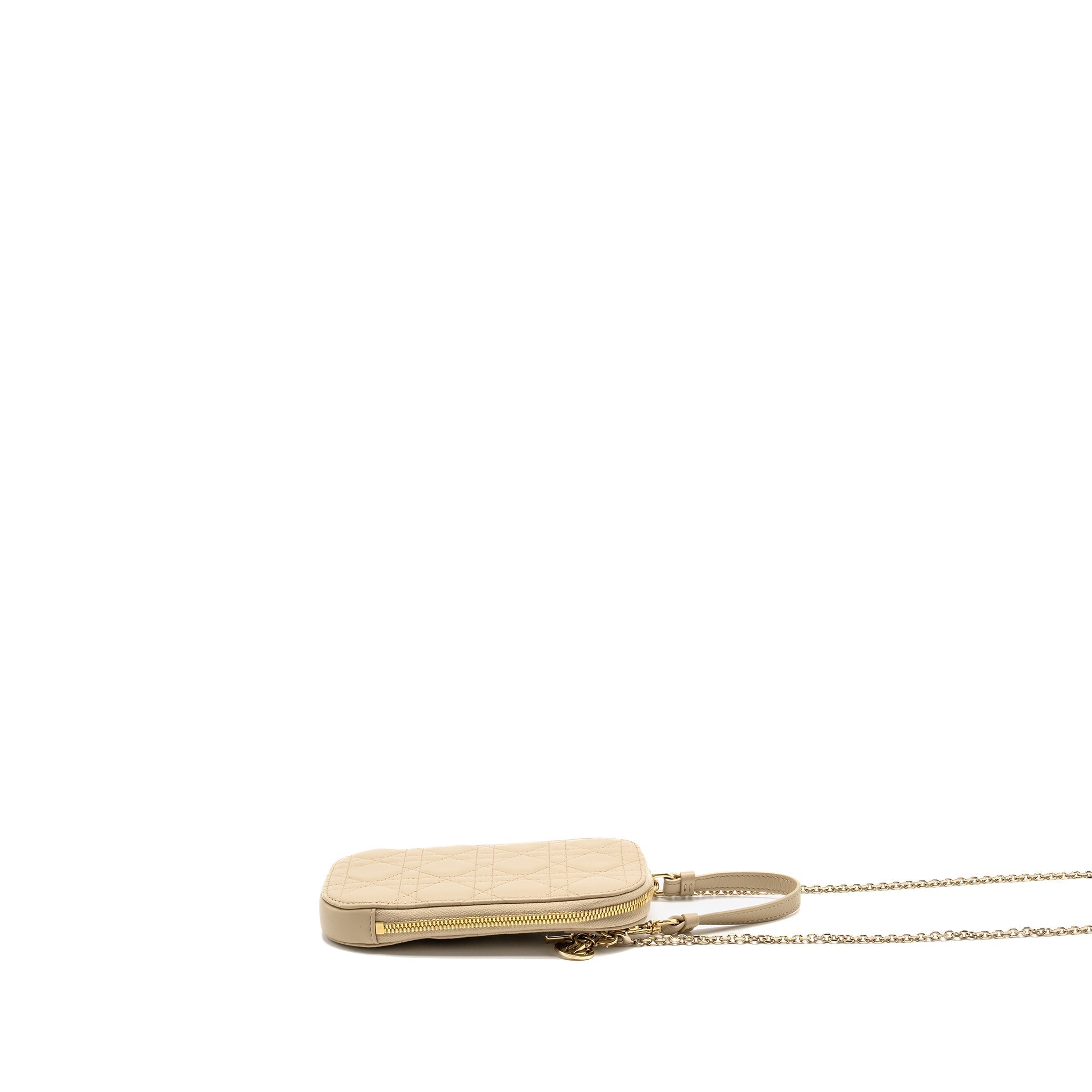 DIOR LADY DIOR CALL'IN DIOR PHONE HOLDER CANNAGE LAMBSKIN BEIGE GHW