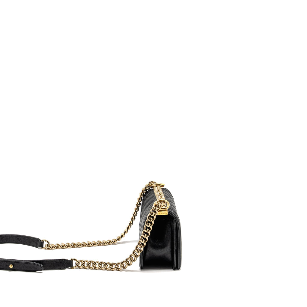 CHANEL CHEVRON SMALL BOY BAG CAVIAR BLACK GHW