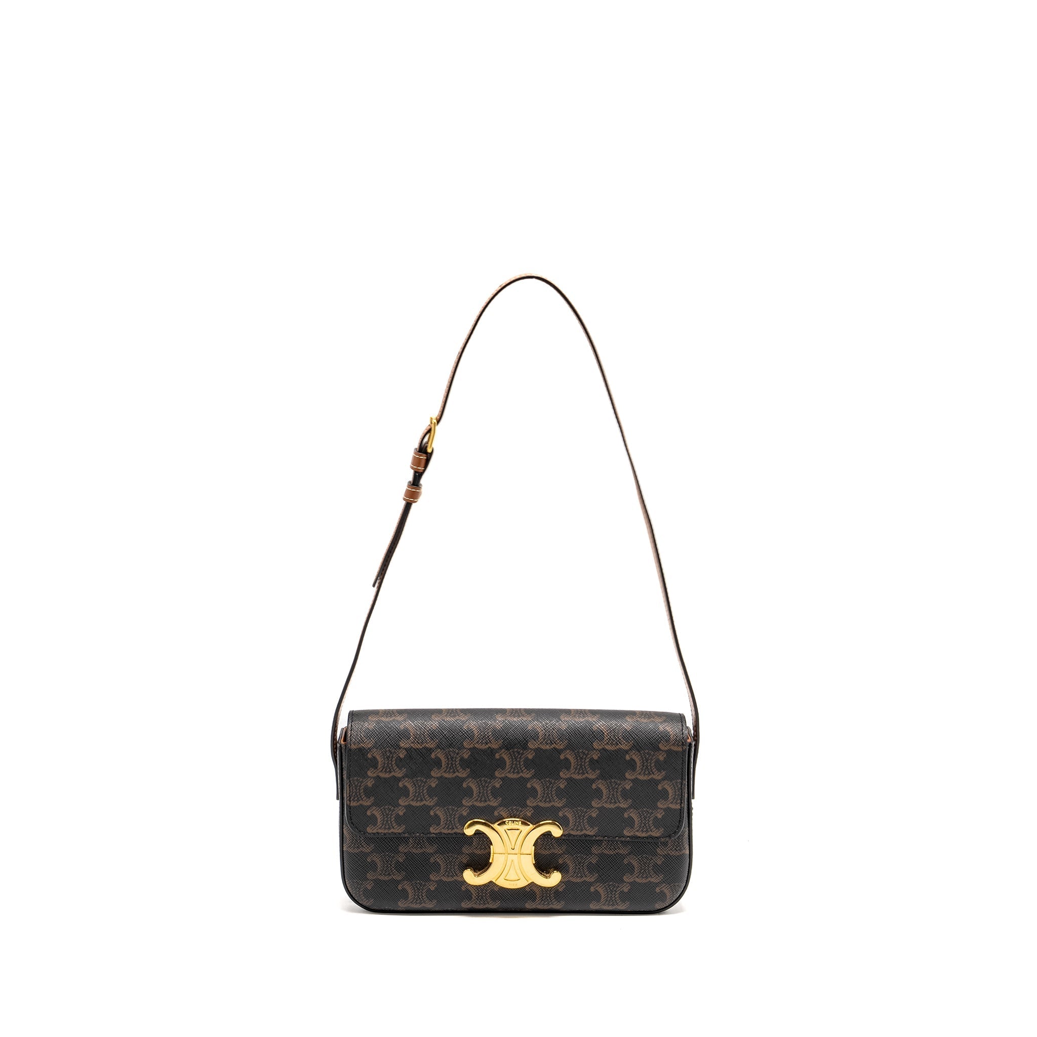 CELINE TRIOMPHE SHOULDER BAG TRIOMPHE CANVAS/CALFSKIN TAN GHW