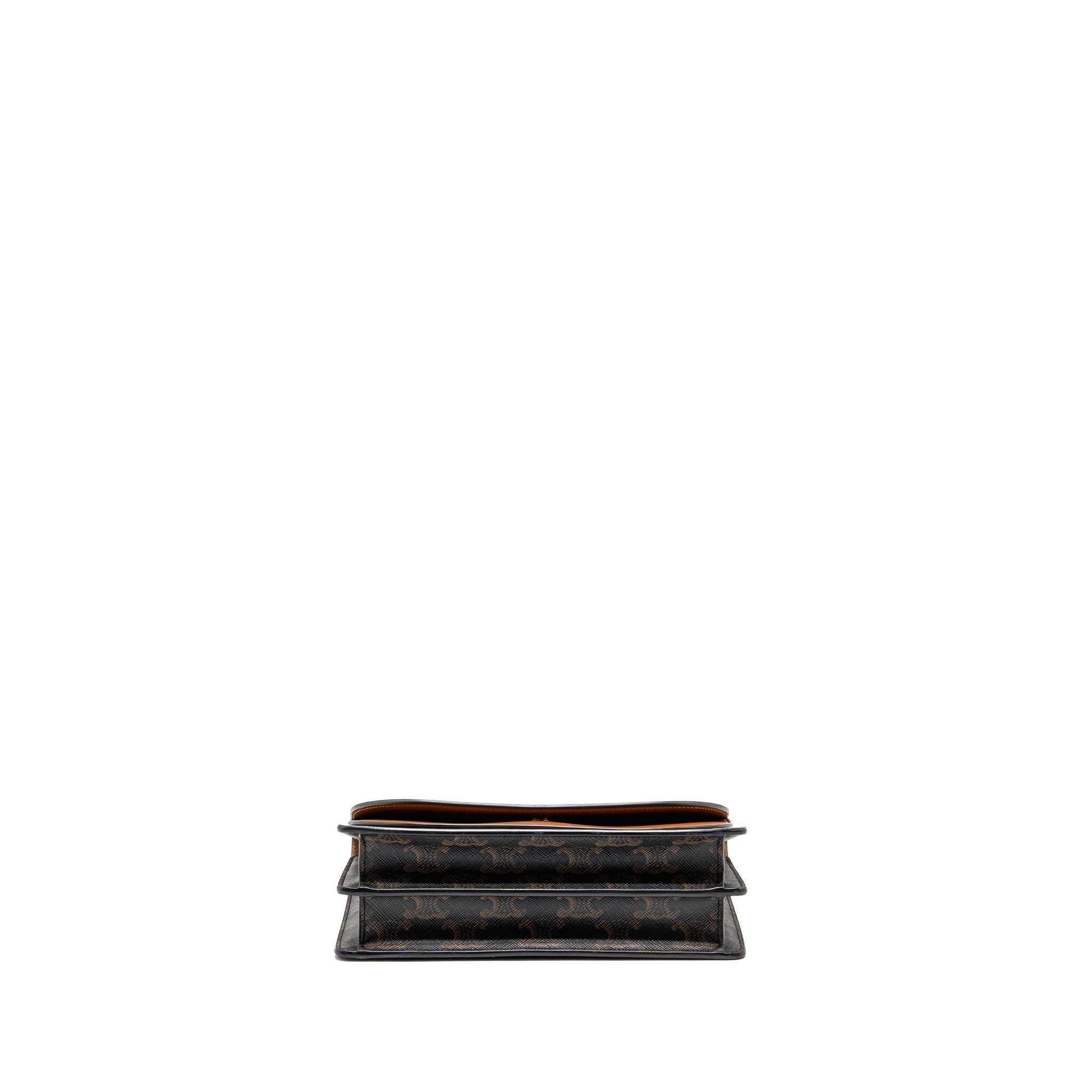 CELINE WALLET ON STRAP TRIOMPHE CANVAS / SMOOTH LAMBSKIN TAN GHW