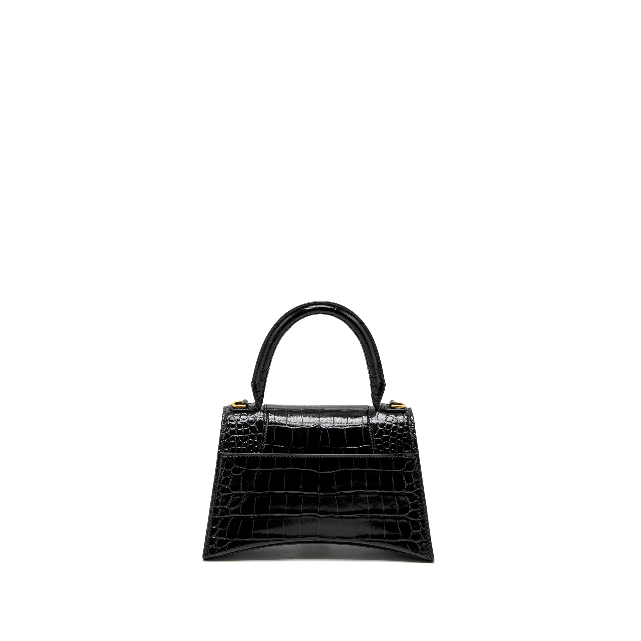 BALENCIAGA SMALL HOURGLASS BAG CROC-EMBOSSED CALFSKIN BLACK GHW