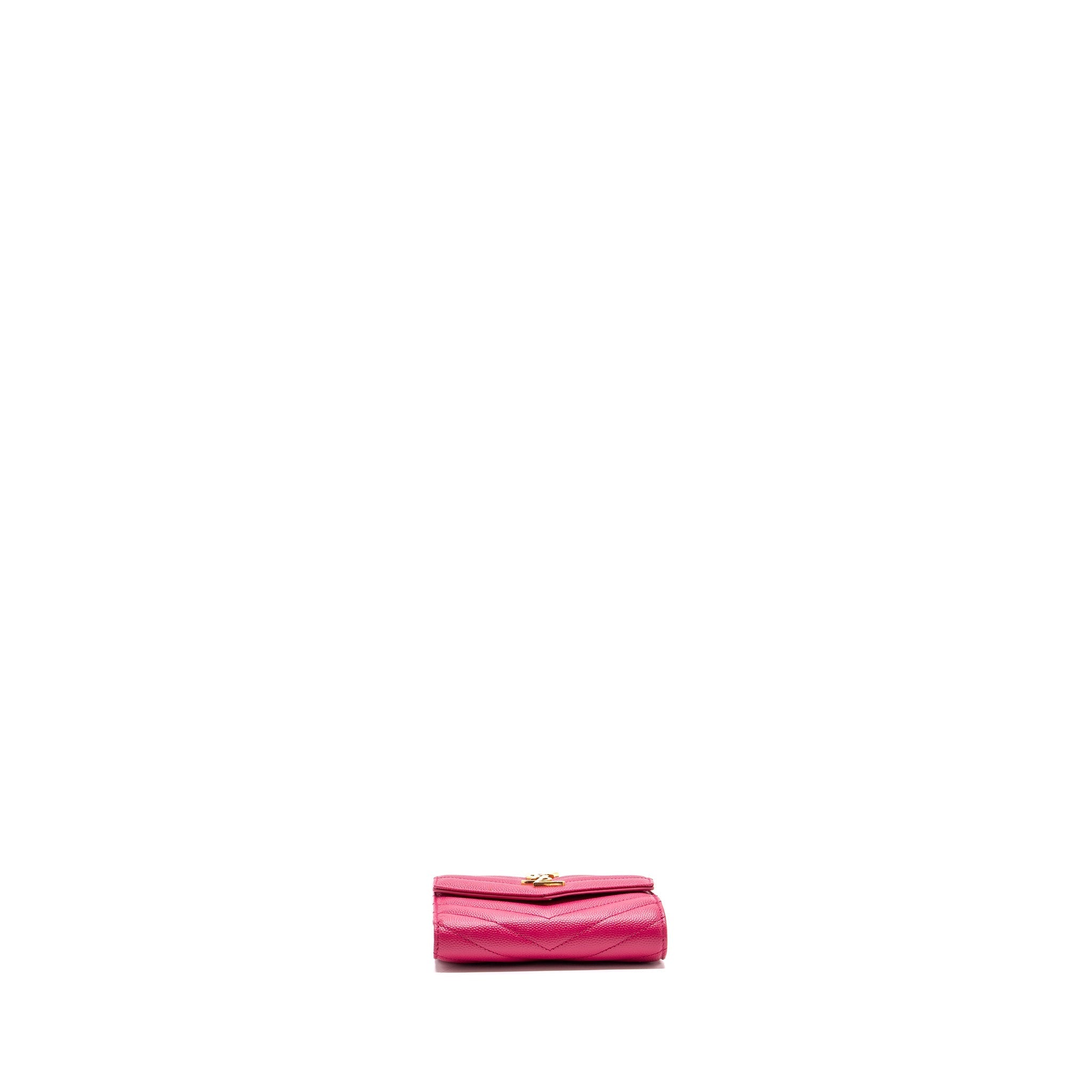 SAINT LAURENT COMPACT TRI-FOLD WALLET CALFSKIN PINK GHW