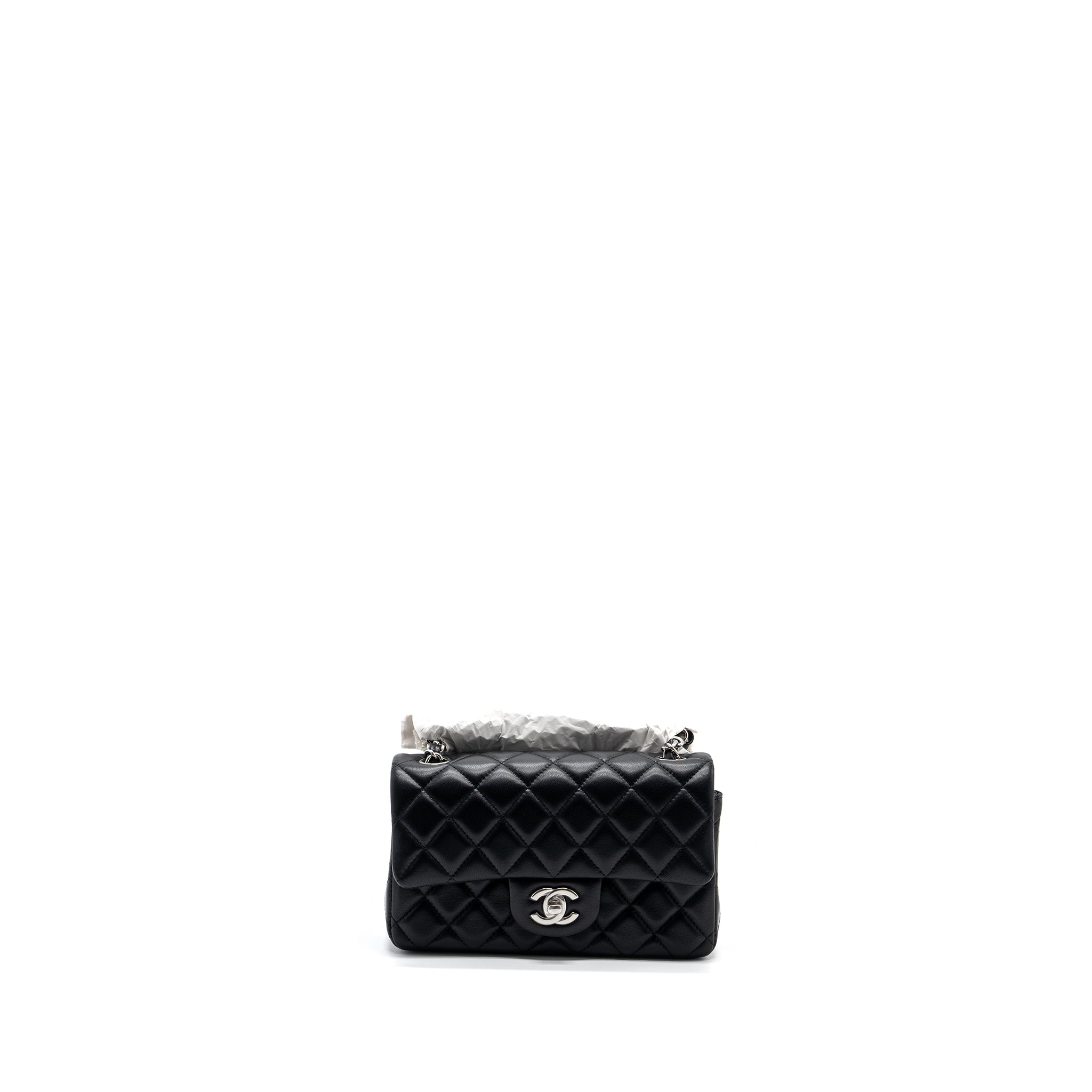 CHANEL MINI RECTANGULAR FLAP BAG LAMBSKIN BLACK SHW (MICROCHIP)