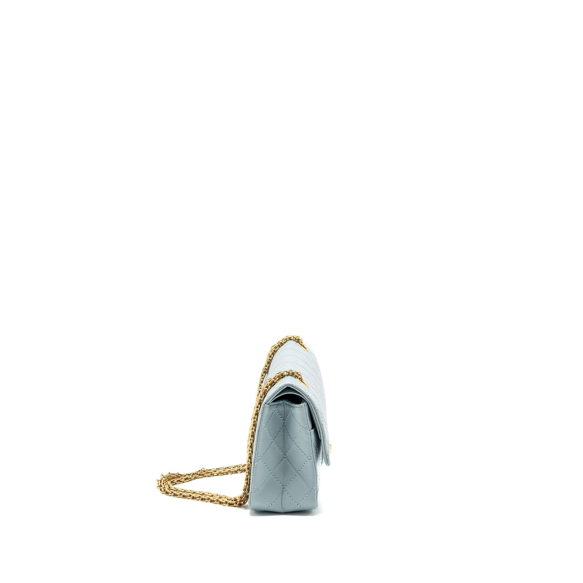 CHANEL SMALL 2.55 226 REISSUE DOUBLE FLAP BAG CALFSKIN LIGHT BLUE GHW (MICROCHIP)