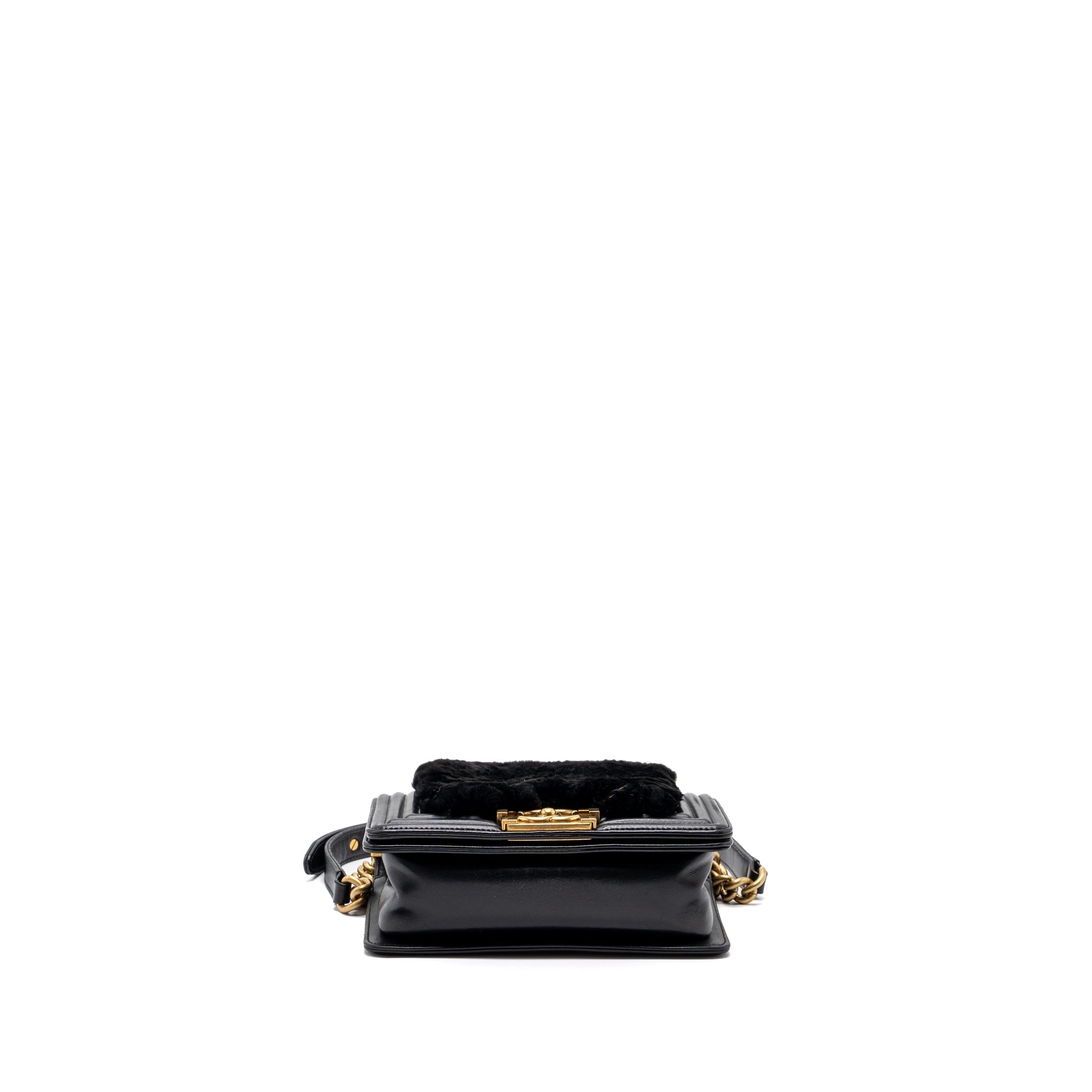 CHANEL SMALL BOY BAG RABBIT HAIR LIMITED EDITION LAMBSKIN BLACK GHW