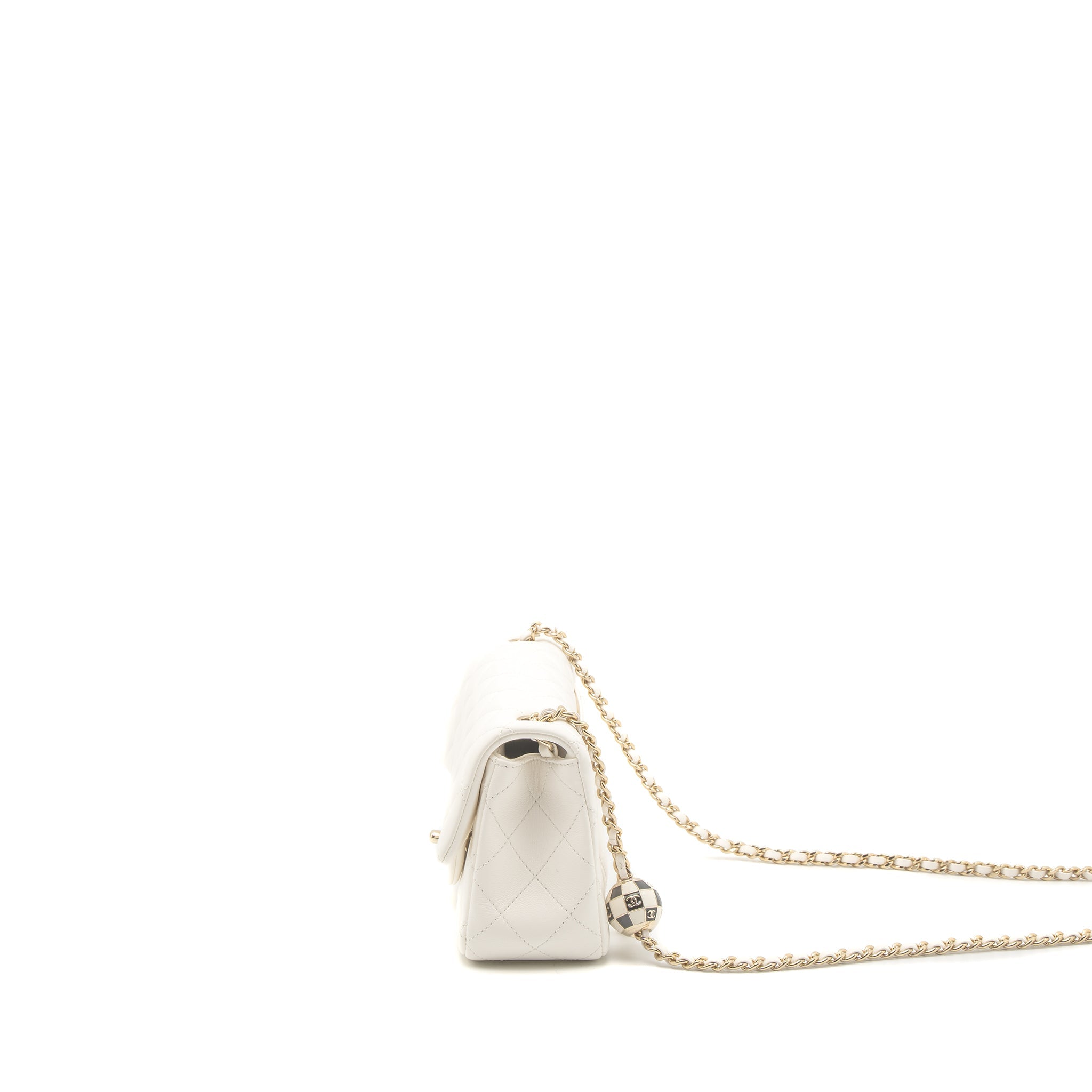 CHANEL 23C PEARL CRUSH MINI RECTANGULAR FLAP BAG LAMBSKIN WHITE LGHW (MICROCHIP)