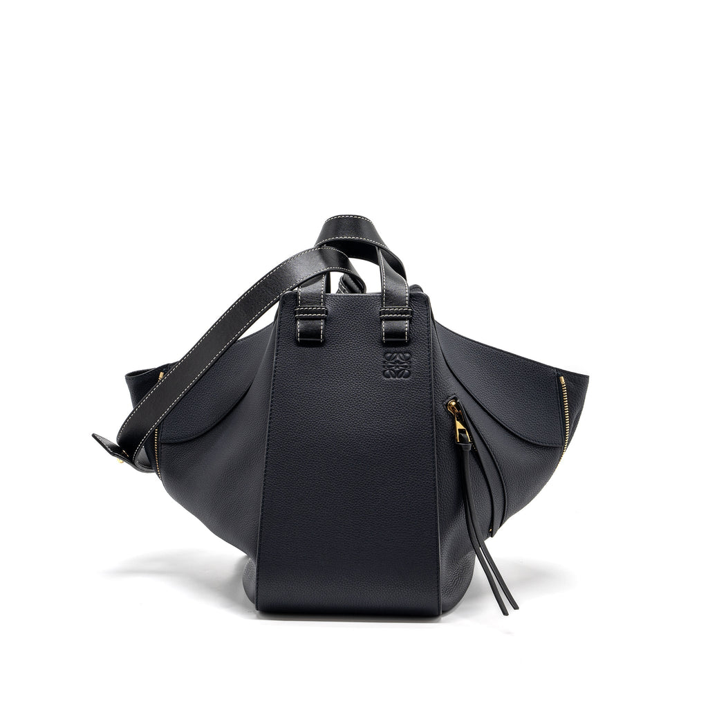 LOEWE MEDIUM HAMMOCK BAG GRAINED CALFSKIN DARK BLUE GHW