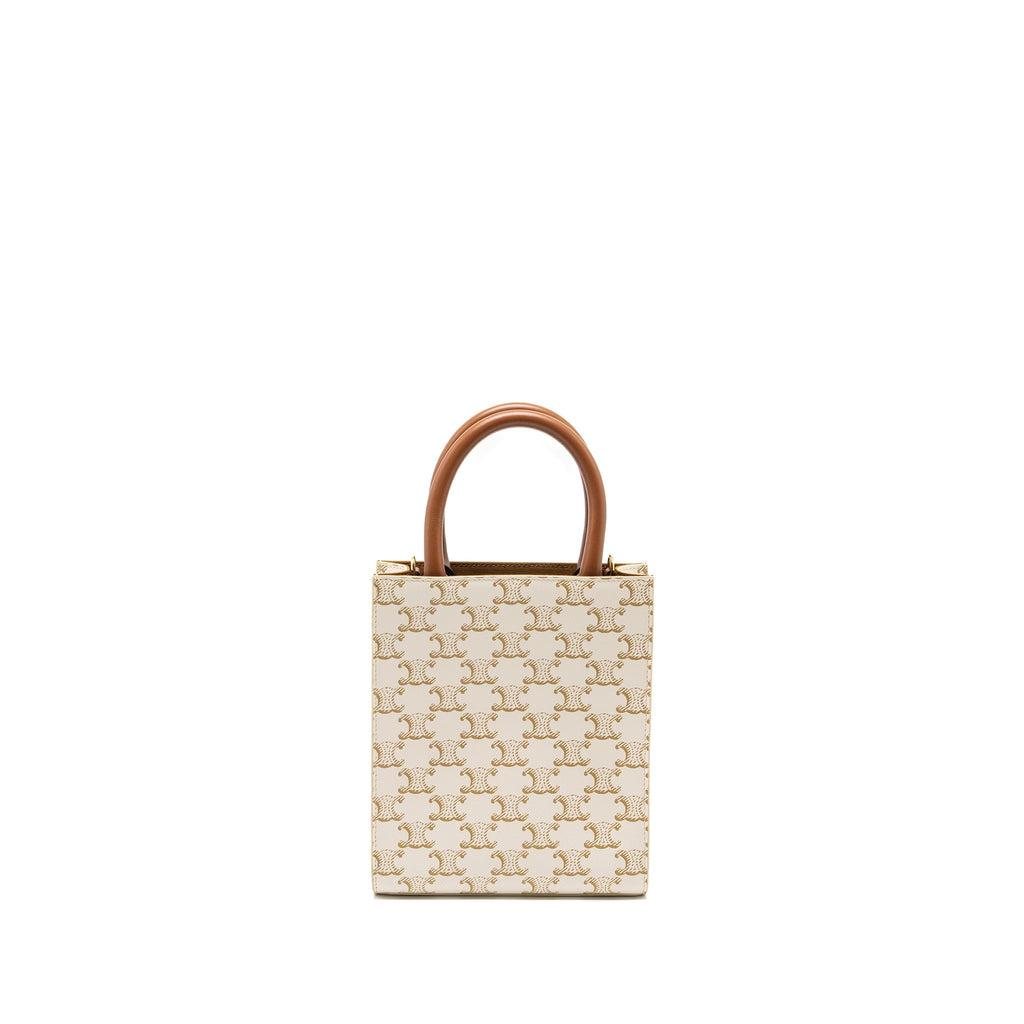 CELINE MINI VERTICAL CABAS IN TRIOMPHE CANVAS/CALFSKIN WHITE GHW