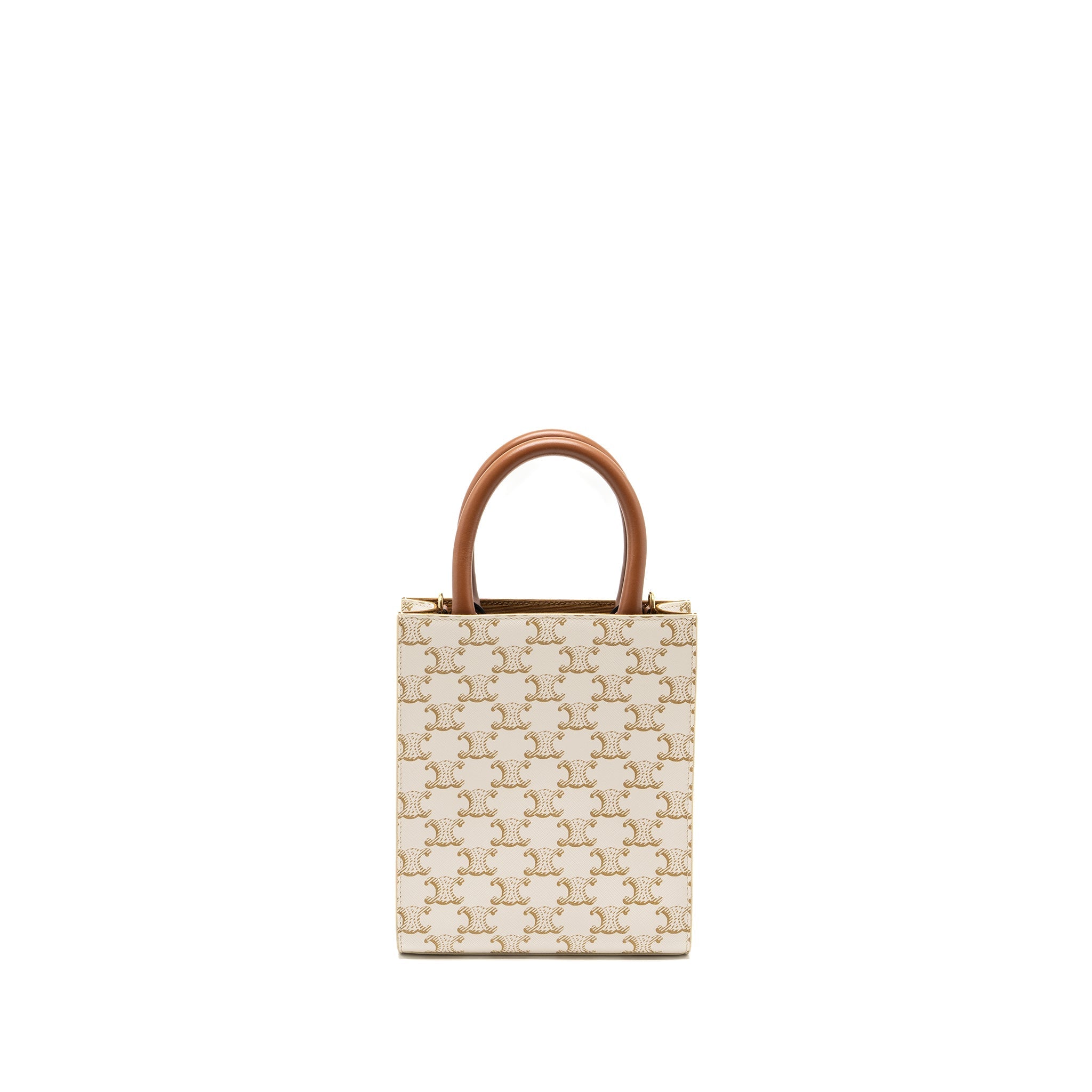 CELINE MINI VERTICAL CABAS IN TRIOMPHE CANVAS/CALFSKIN WHITE GHW