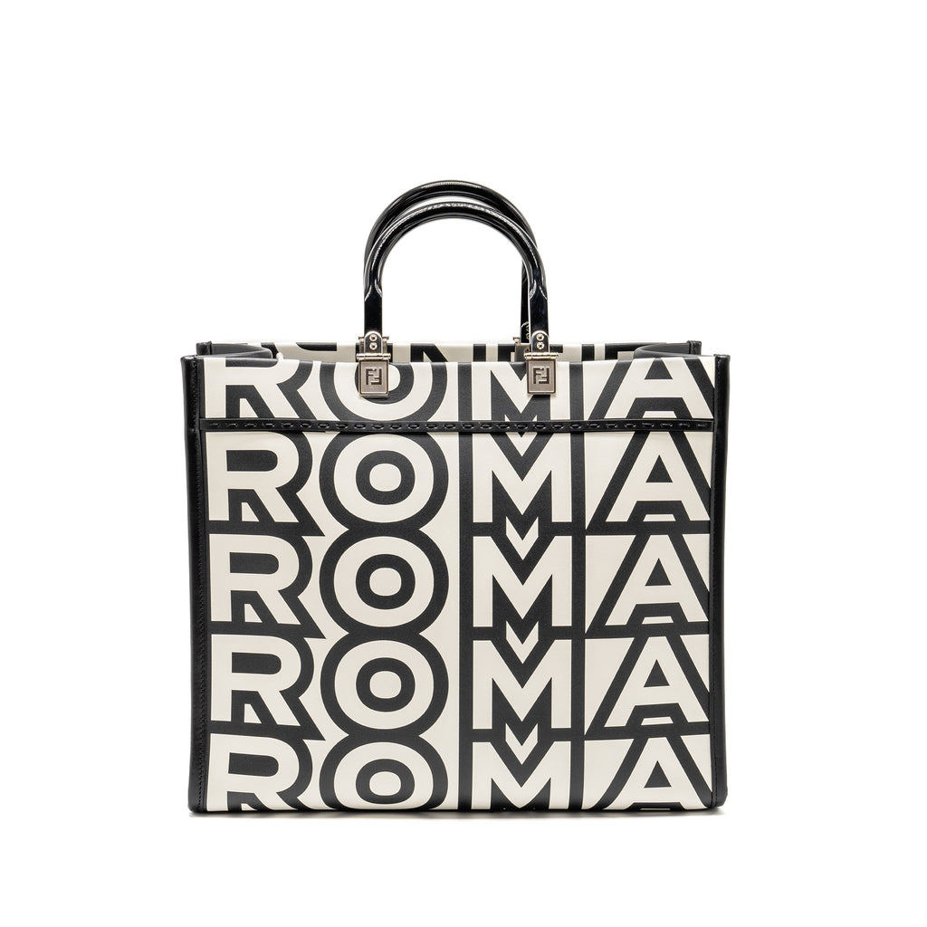 FENDI MEDIUM SUNSHINE ROMA SHOPPING BAG CALFSKIN BLACK/WHITE SHW
