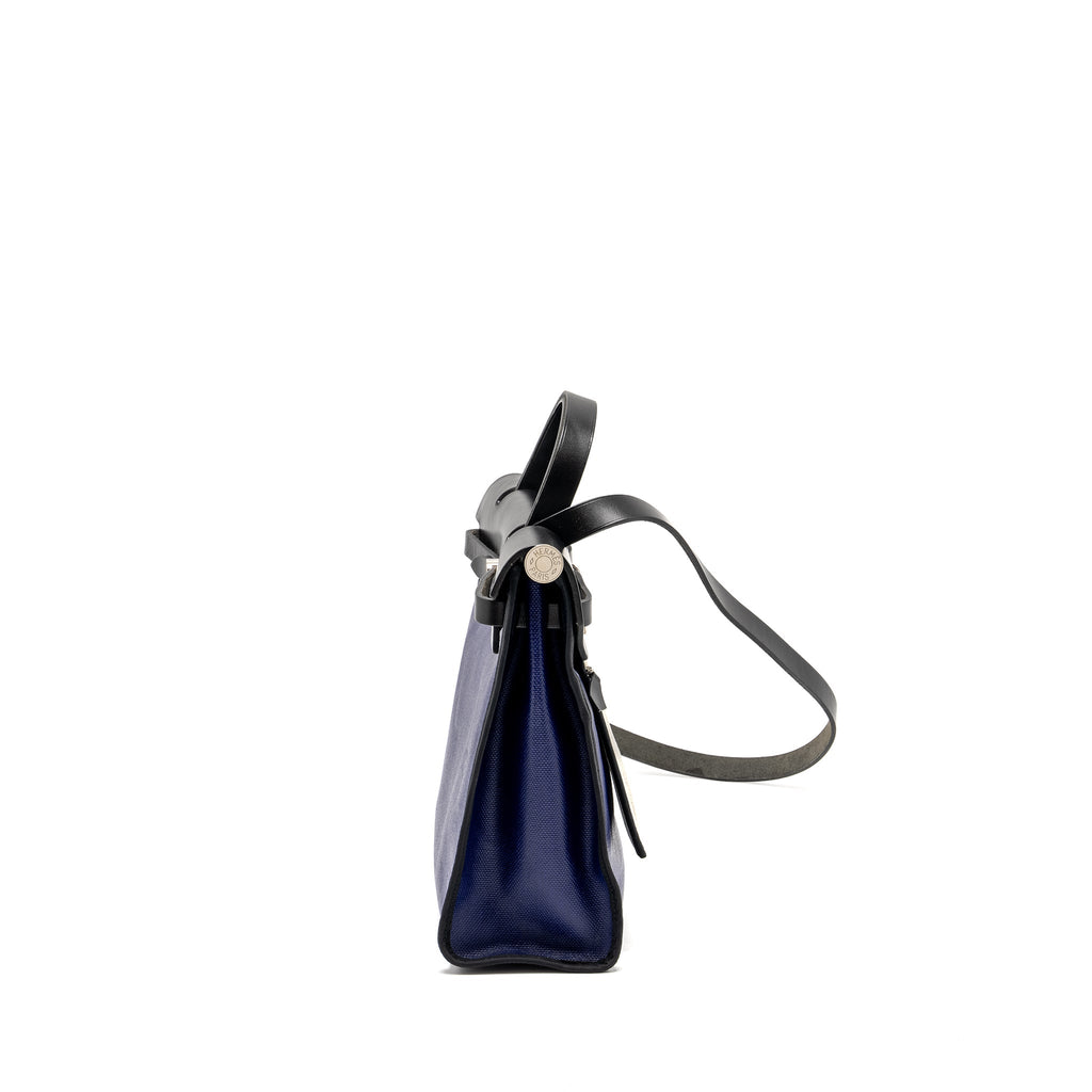 HERMES HERBAG 31 ZIP BAG TOLIE H BERLINE CANVAS/VACHE HUNTER BLUE ENCRE/BLACK SHW
