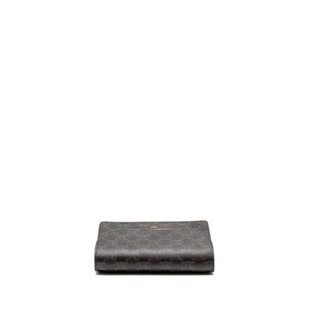 CELINE WALLET ON STRAP TRIOMPHE CANVAS / SMOOTH LAMBSKIN TAN GHW