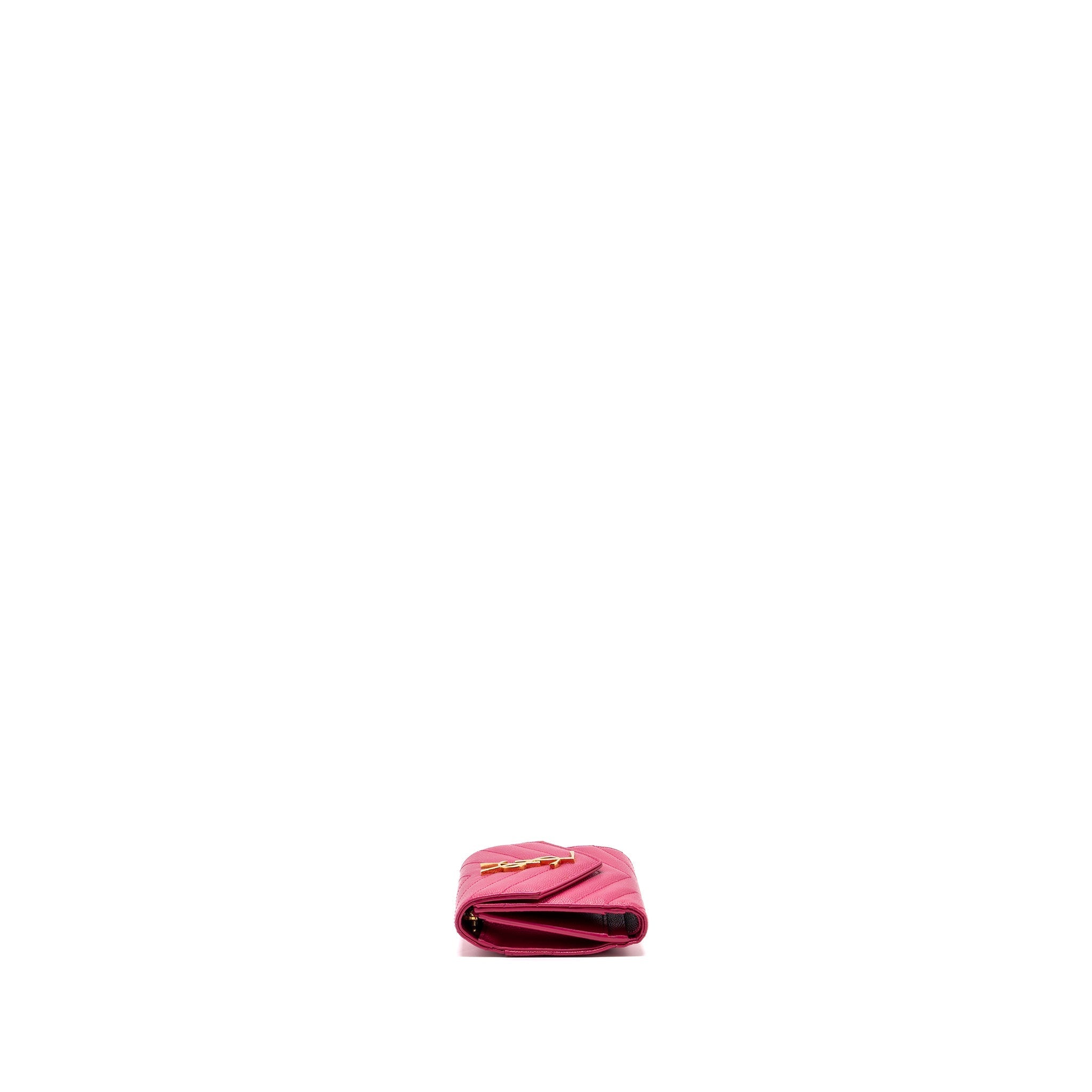 SAINT LAURENT COMPACT TRI-FOLD WALLET CALFSKIN PINK GHW