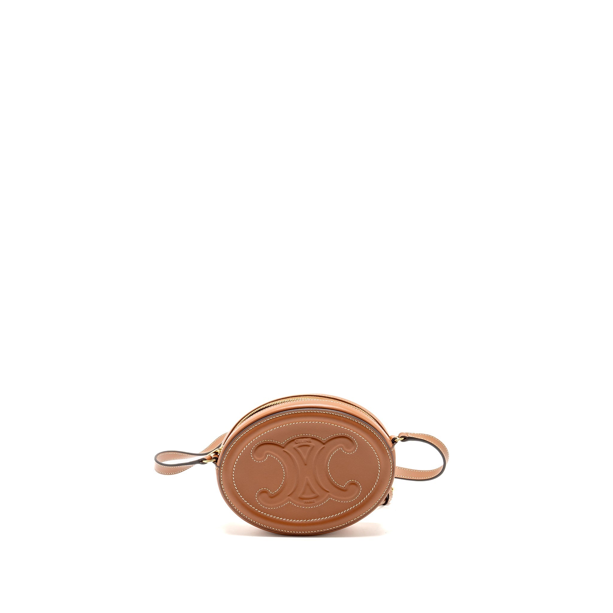 CELINE CROSSBODY OVAL PURSE CUIRASS TRIOMPHE SMOOTH CALFSKIN TAN GHW