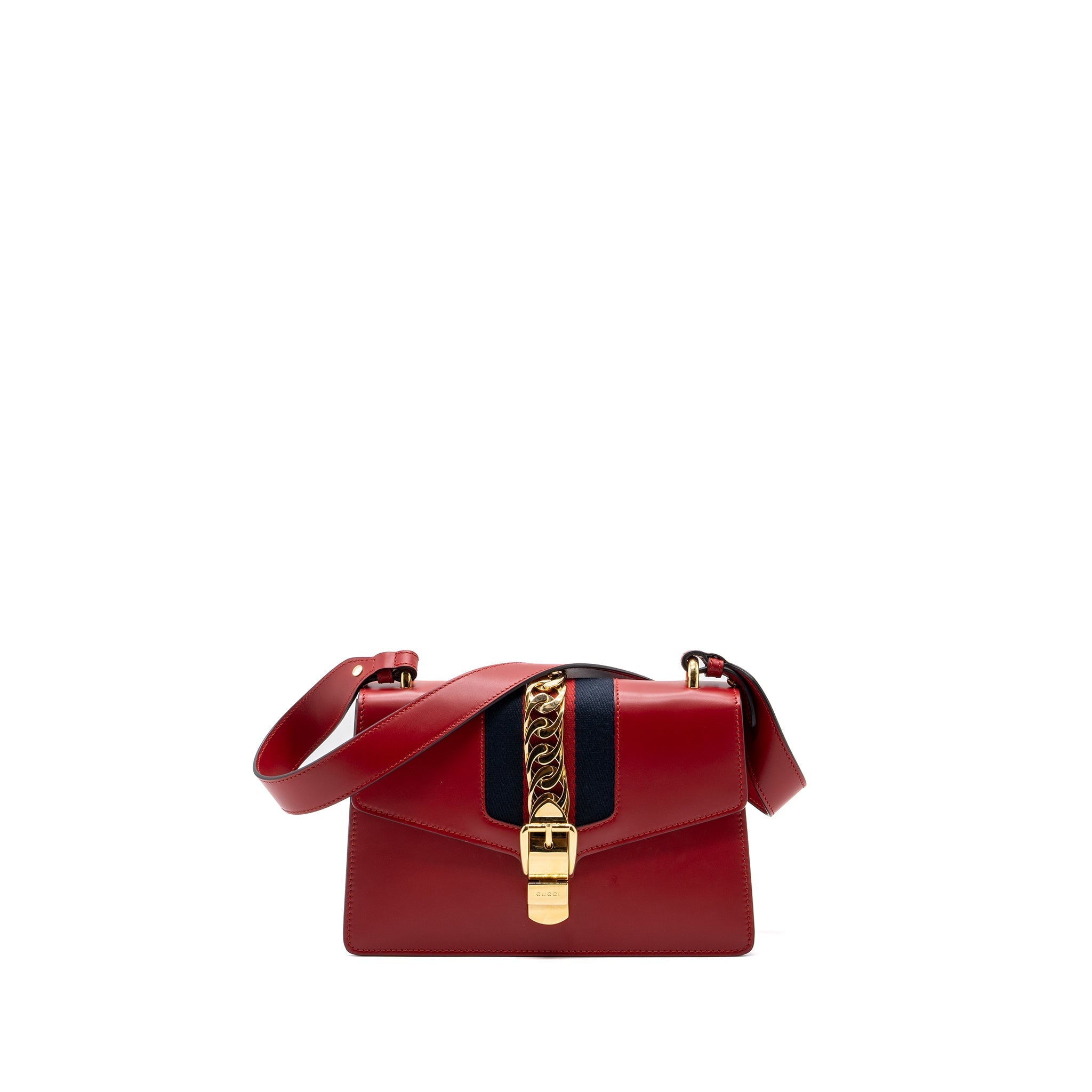 GUCCI SYLVIE SHOULDER BAG CALFSKIN RED GHW