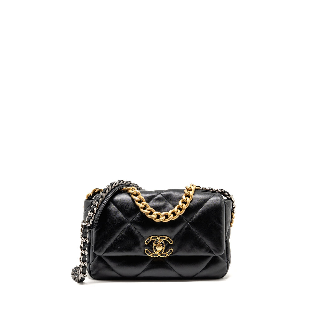 CHANEL SMALL 19 BAG LAMBSKIN BLACK MULTICOLOR HARDWARE (MICROCHIP)