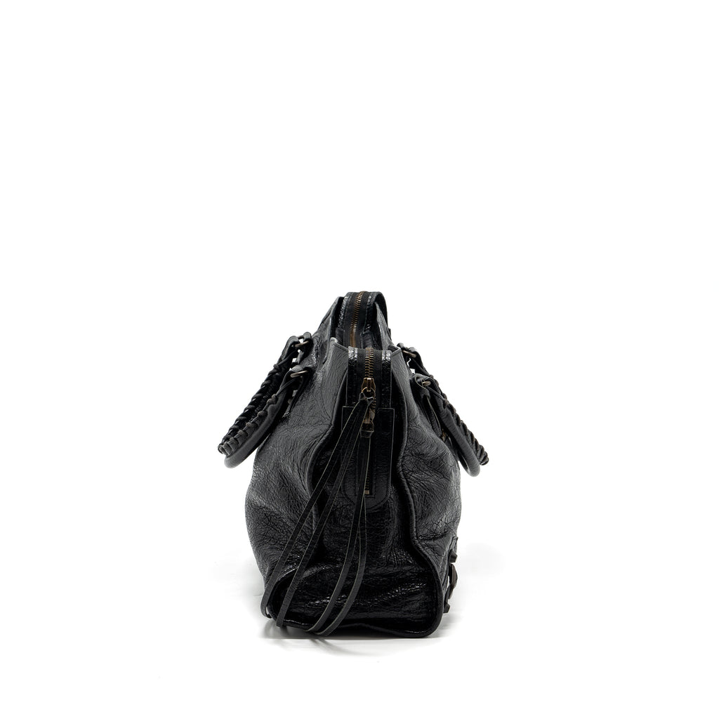 BALENCIAGA CITY BAG CALFSKIN BLACK RUTHENIUM HARDWARE