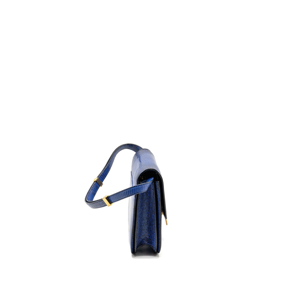 CELINE MEDIUM CLASSIC BOX BAG LIZARD BLUE GHW