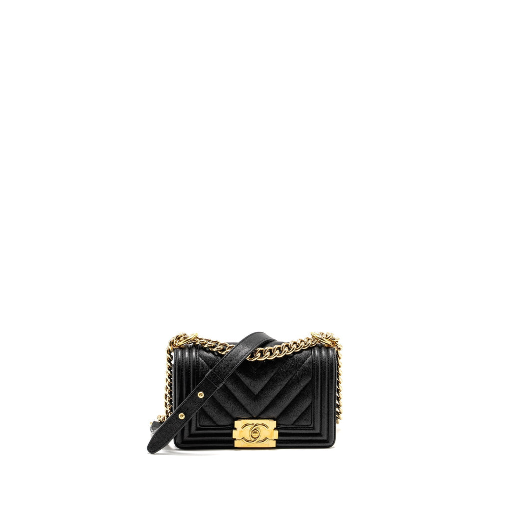 CHANEL CHEVRON SMALL BOY BAG CAVIAR BLACK GHW