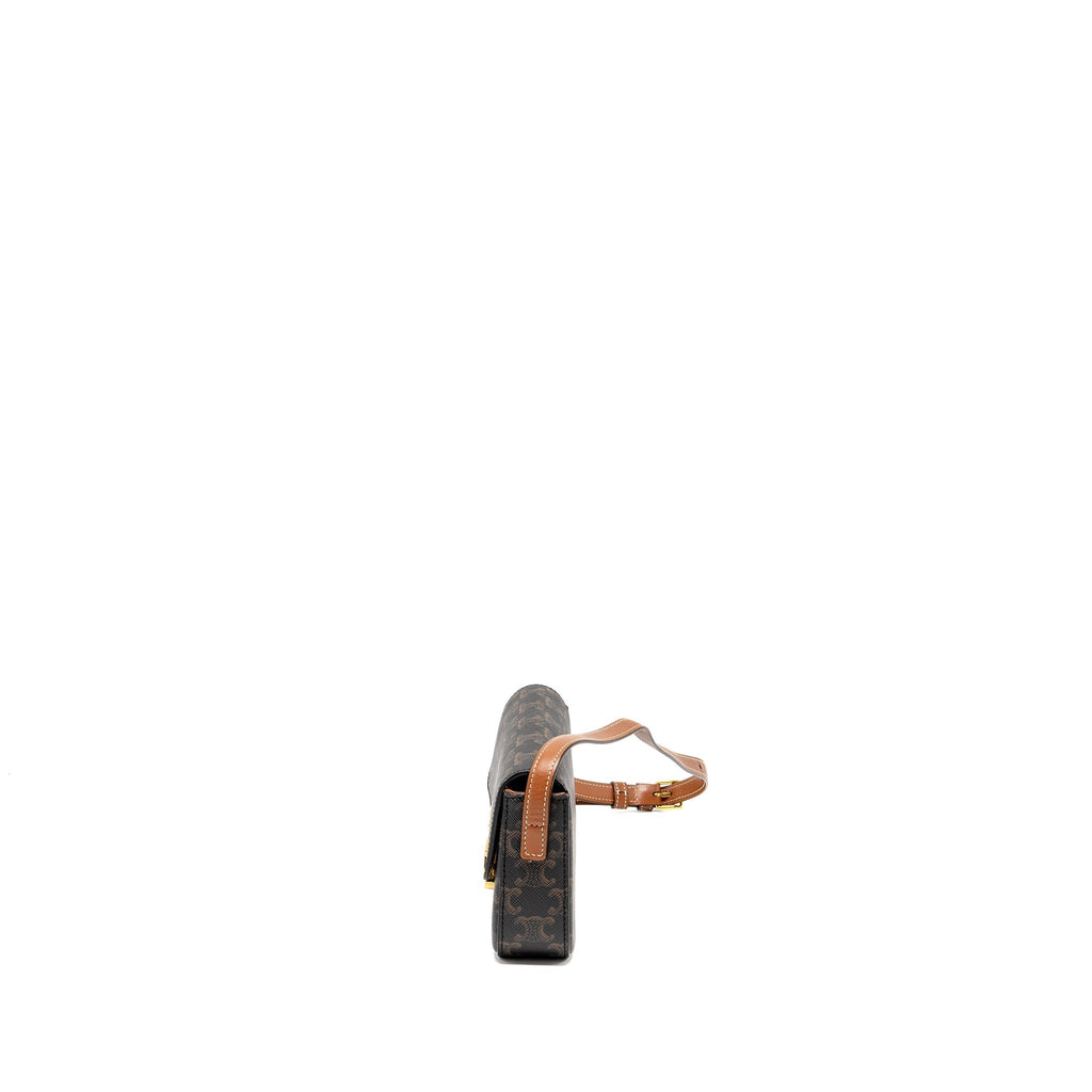 CELINE TRIOMPHE SHOULDER BAG TRIOMPHE CANVAS/CALFSKIN TAN GHW