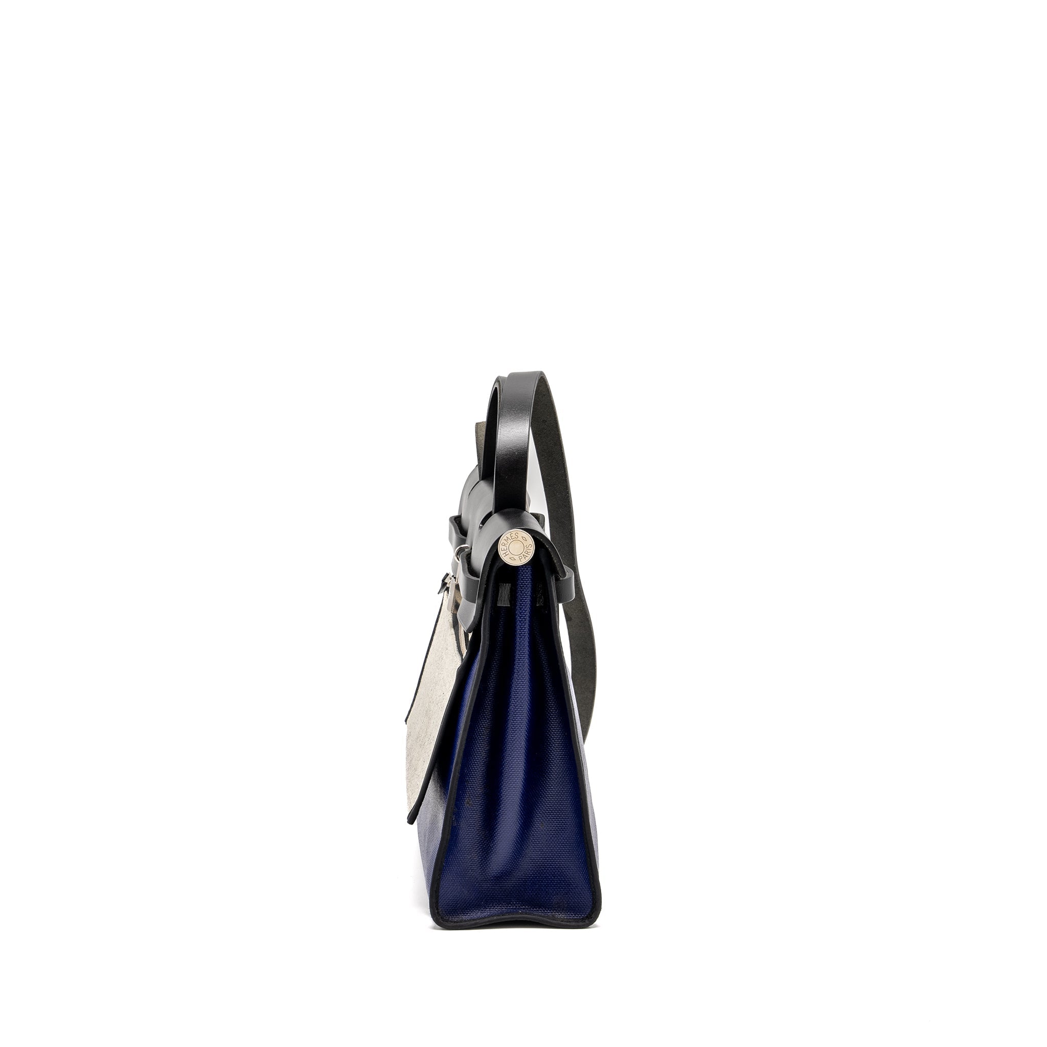 HERMES HERBAG 31 ZIP BAG TOLIE H BERLINE CANVAS/VACHE HUNTER BLUE ENCRE/BLACK SHW
