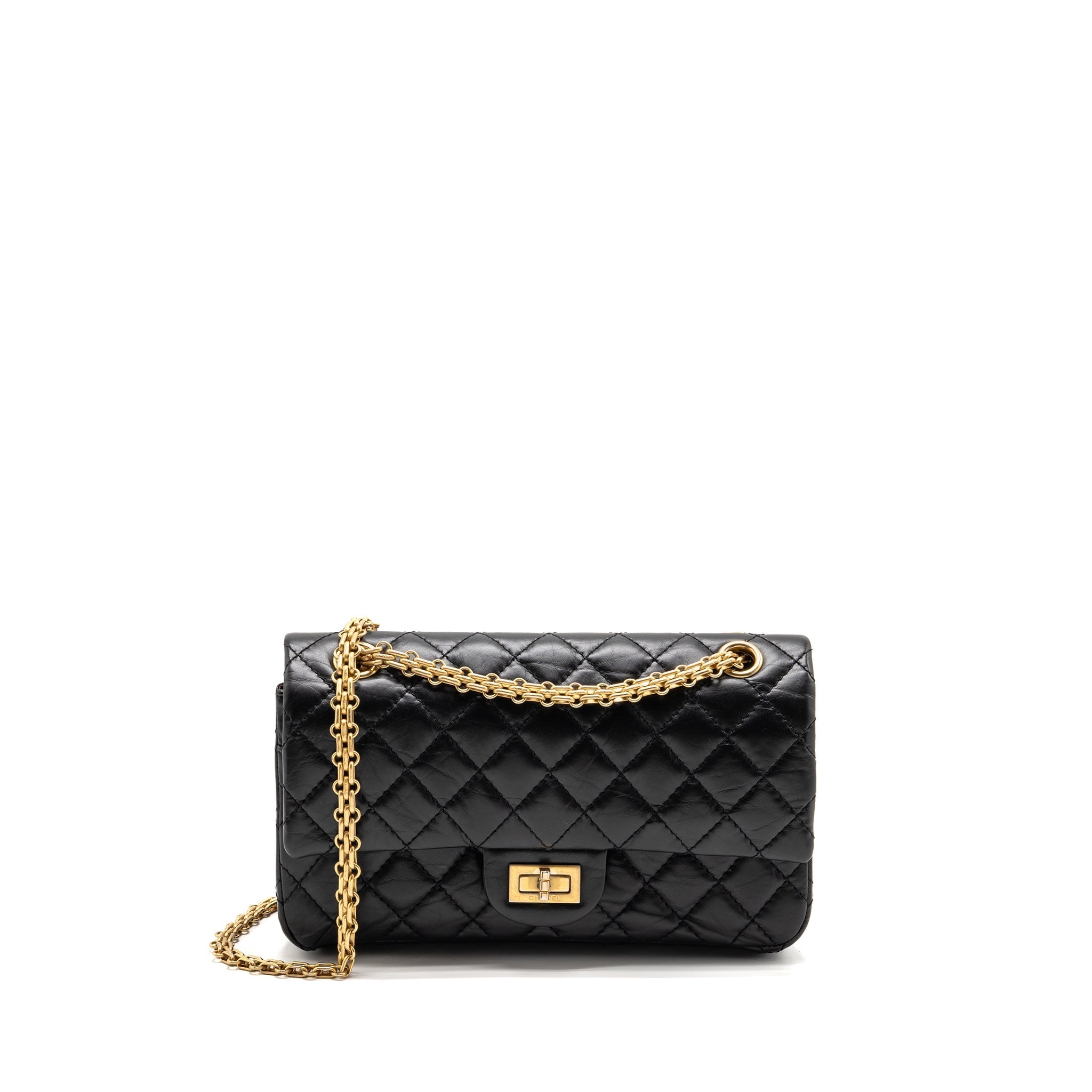 CHANEL SMALL 2.55 REISSUE FLAP BAG AGED CALFSKIN BLACK GHW