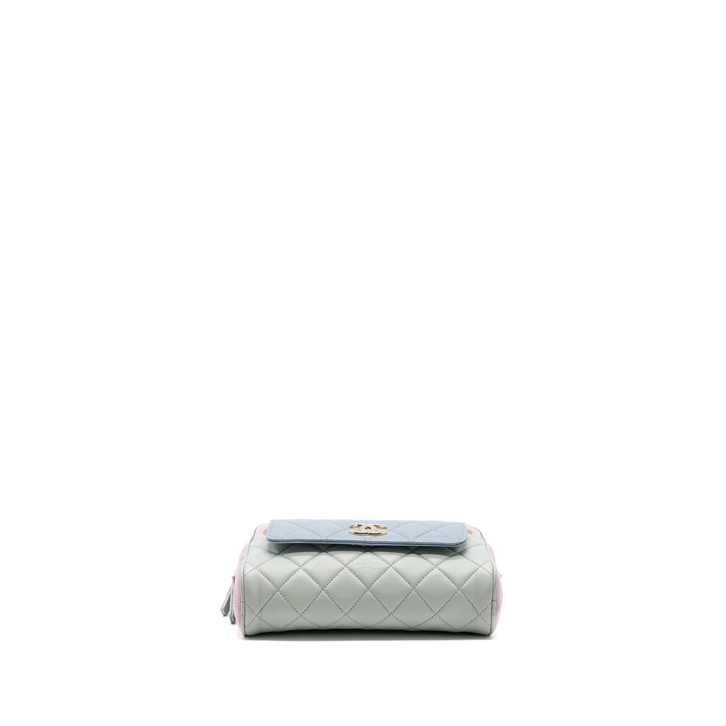 CHANEL SMALL CAMERA BAG GOATSKIN MULTICOLOR GREEN / BLUE / PINK LGHW