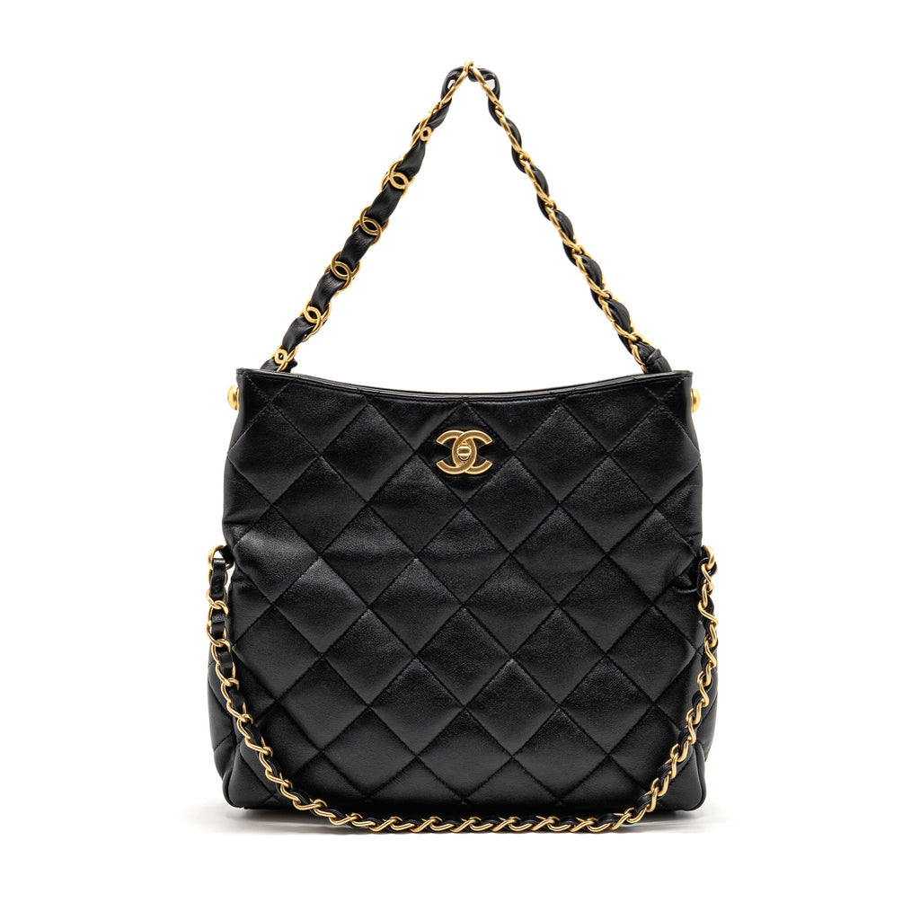 CHANEL LARGE HOBO BAG LAMBSKIN BLACK GHW (MICROCHIP)