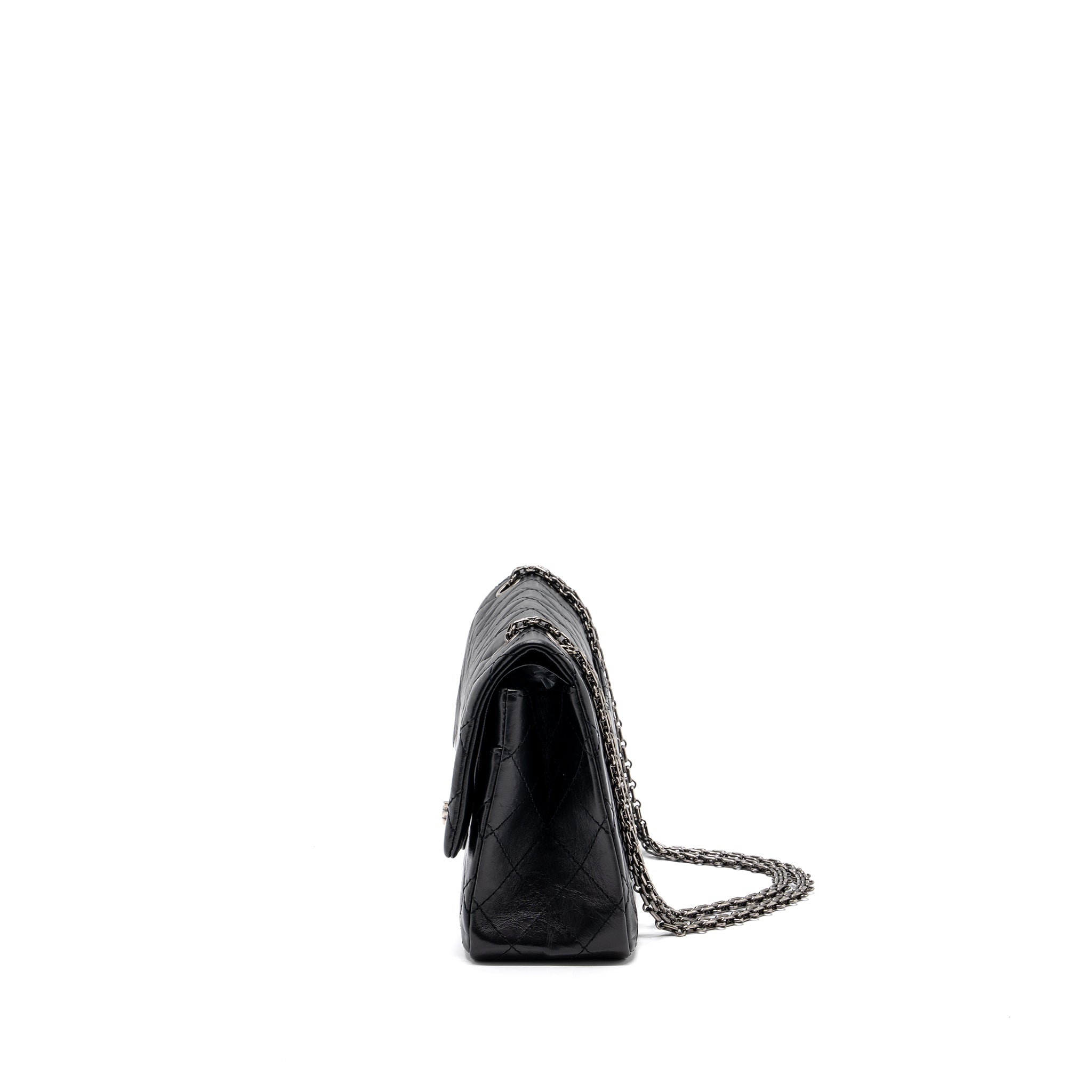 CHANEL 2.55 226 REISSUE FLAP BAG AGED CALFSKIN BLACK RUTHENIUM HARDWARE