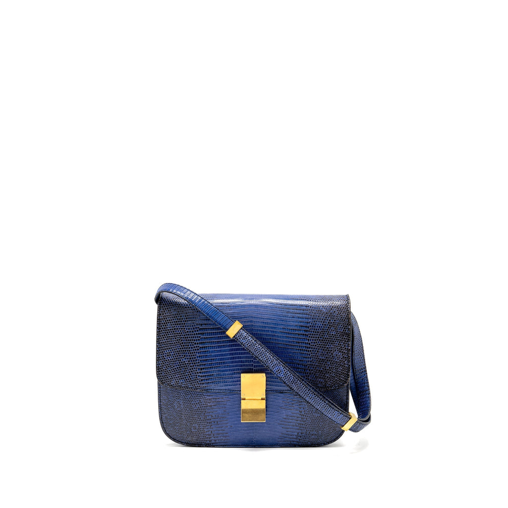 CELINE MEDIUM CLASSIC BOX BAG LIZARD BLUE GHW