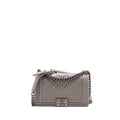 CHANEL MEDIUM BOY BAG CALFSKIN GREY RUTHENIUM SILVER HARDWARE