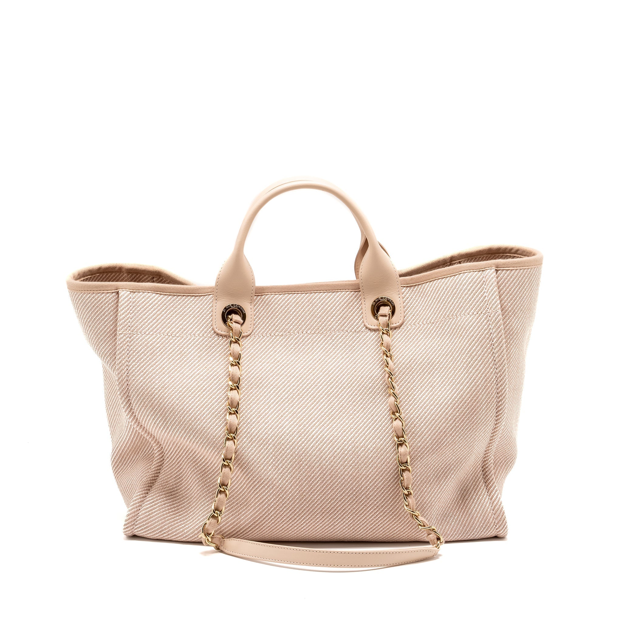 CHANEL DEAUVILLE TOTE BAG CANVAS LIGHT PINK LGHW