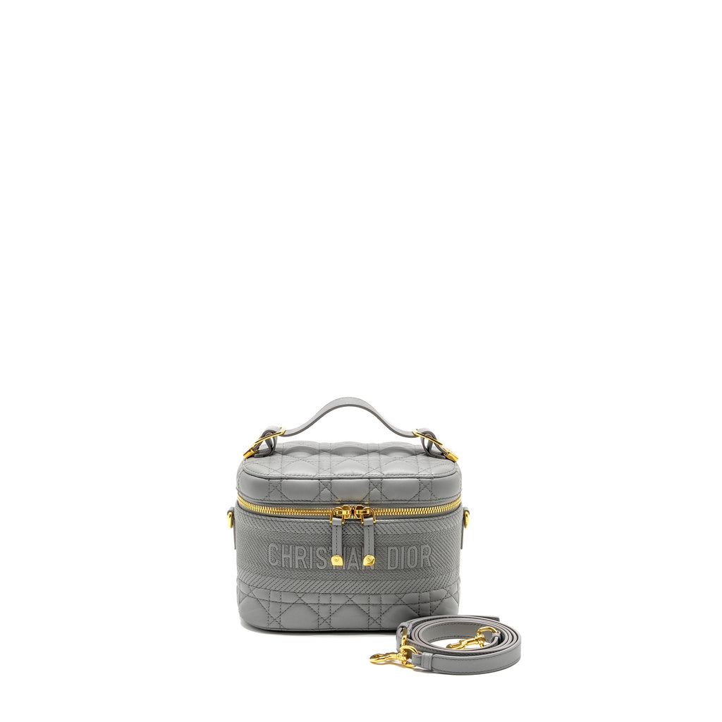 DIOR SMALL DIORTRAVEL VANITY CASE CANNAGE LAMBSKIN GREY GHW