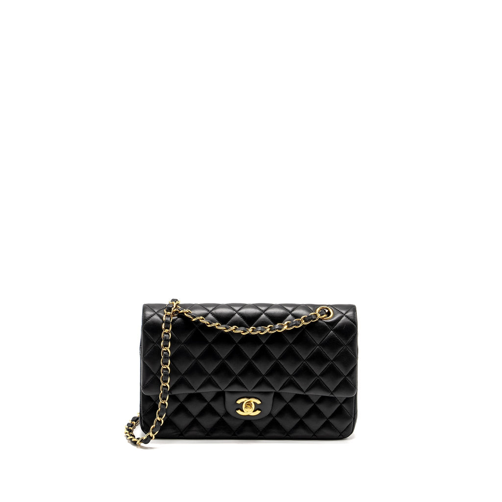 CHANEL MEDIUM CLASSIC DOUBLE  FLAP BAG LAMBSKIN BLACK GHW