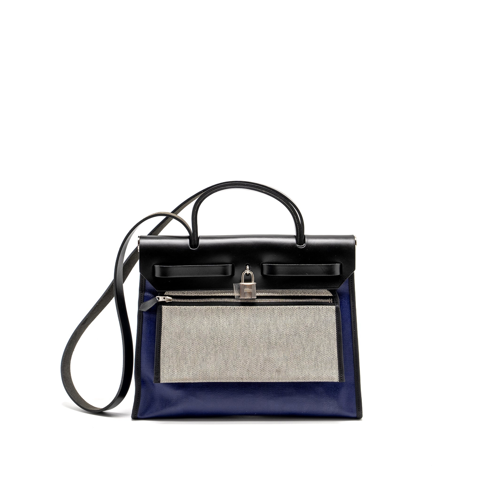 HERMES HERBAG 31 ZIP BAG TOLIE H BERLINE CANVAS/VACHE HUNTER BLUE ENCRE/BLACK SHW