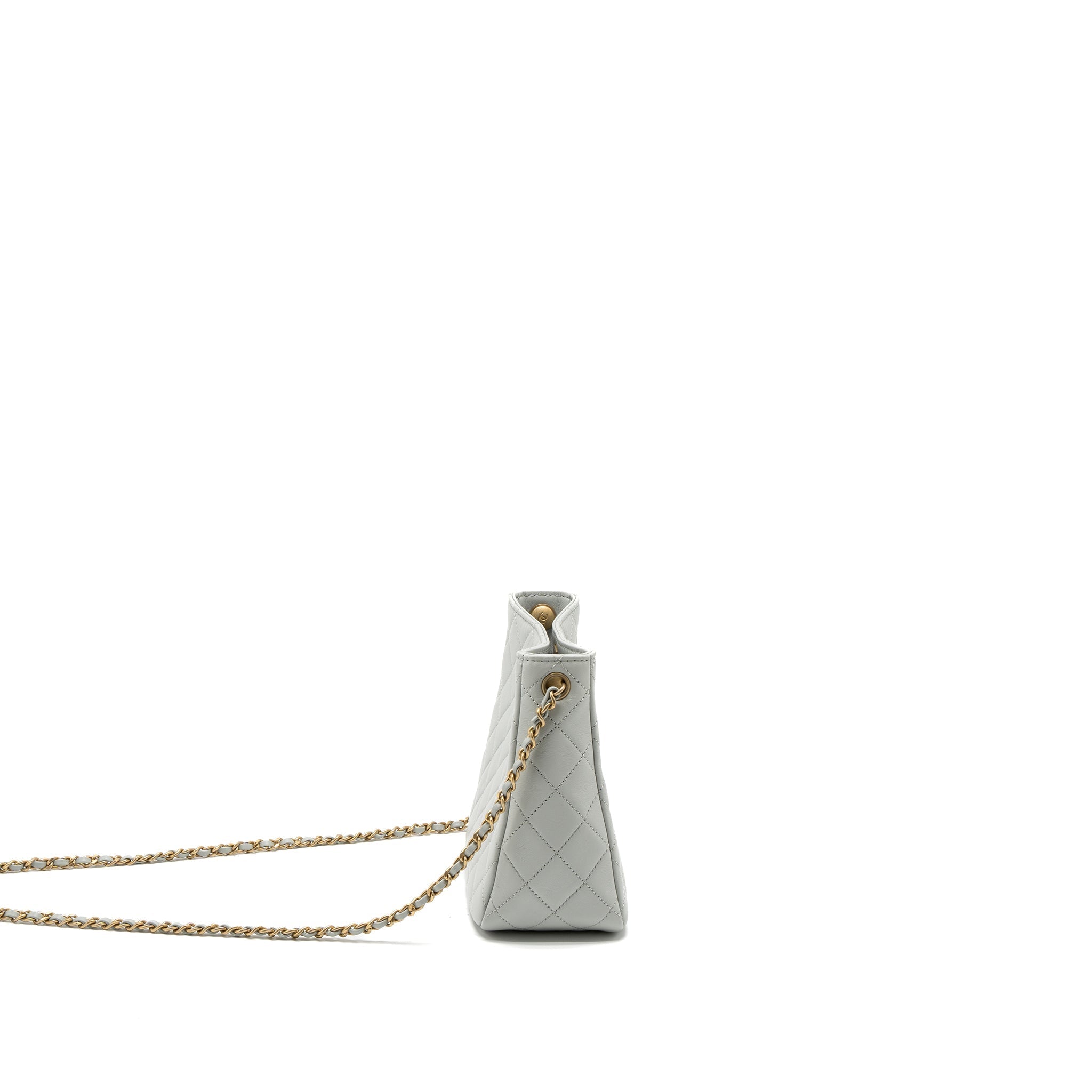 CHANEL PEARL CRUSH HOBO BAG LAMBSKIN LIGHT GREY BRUSHED GHW (MICROCHIP)