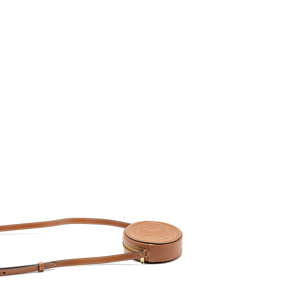 CELINE CROSSBODY OVAL PURSE CUIRASS TRIOMPHE SMOOTH CALFSKIN TAN GHW