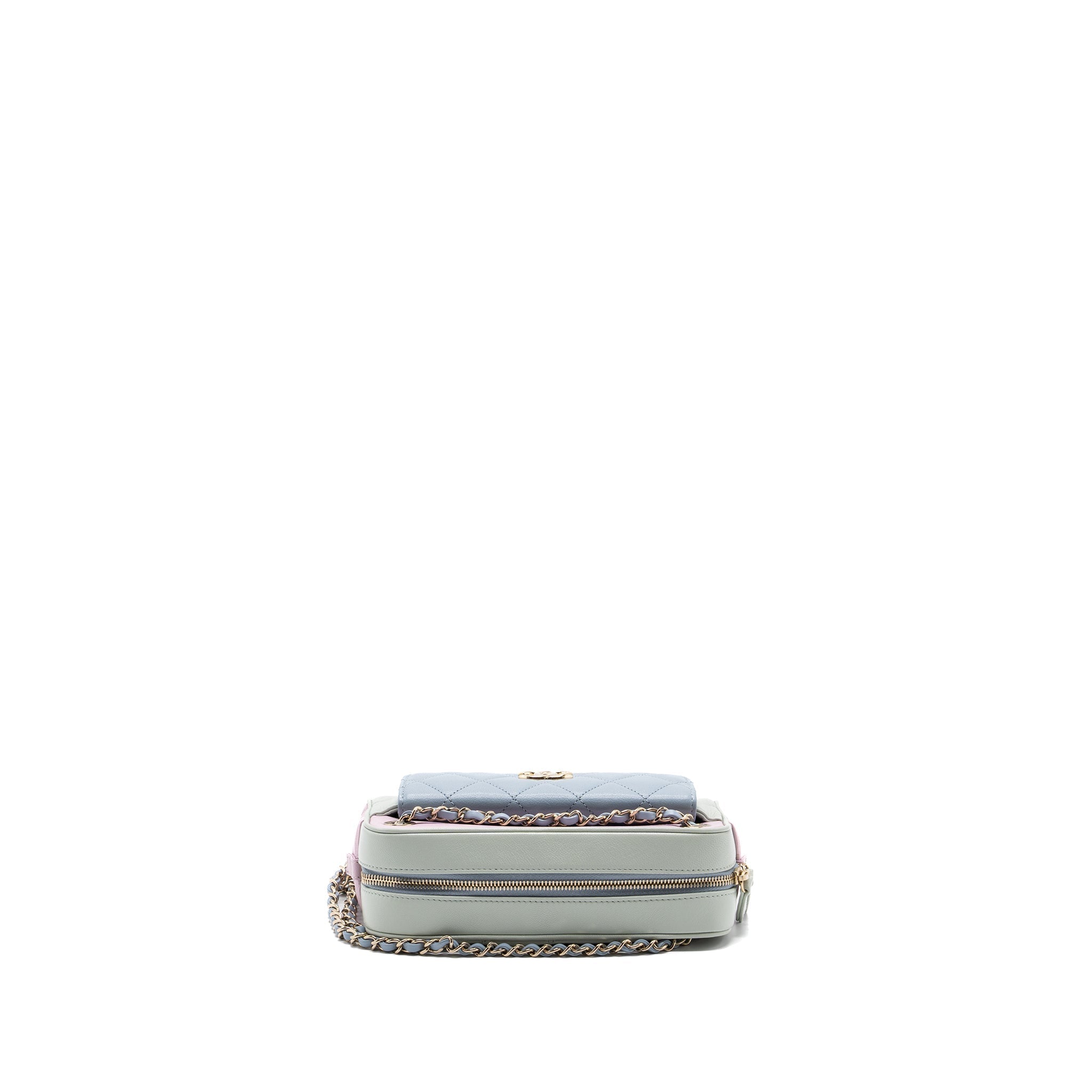 CHANEL SMALL CAMERA BAG GOATSKIN MULTICOLOR GREEN / BLUE / PINK LGHW