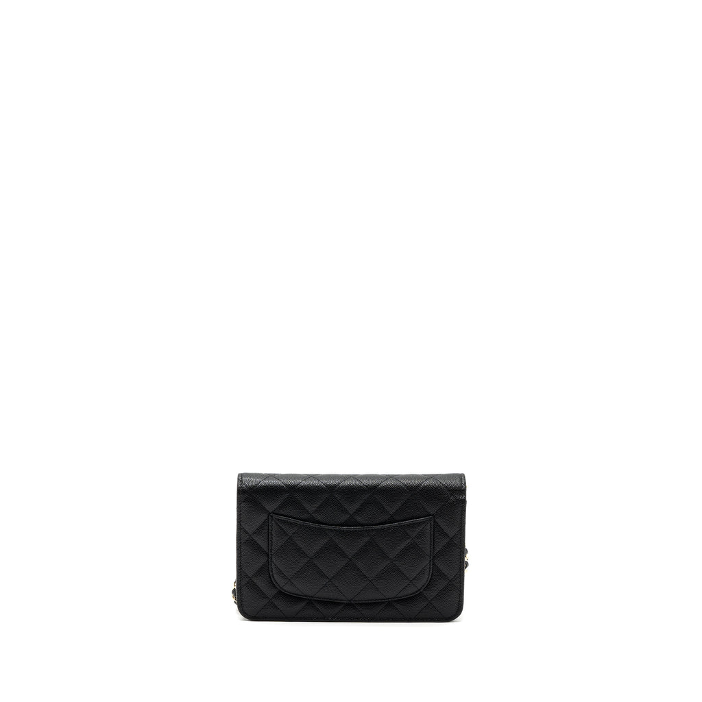 CHANEL 23K DETAILED CC LOGO WALLET ON CHAIN CAVIAR BLACK LGHW (MICROCHIP)