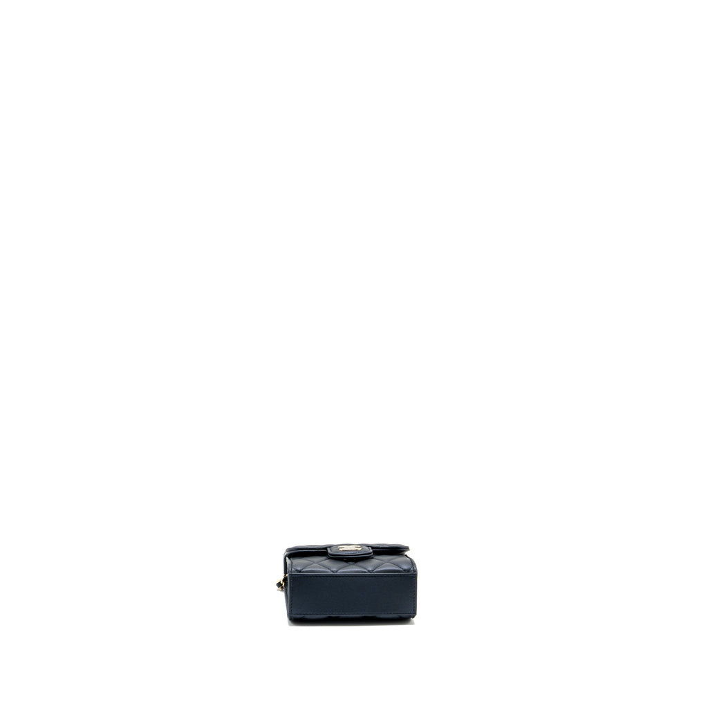 CHANEL TOP HANDLE MINI FLAP BAG LAMBSKIN METALLIC BLUE LGHW (MICROCHIP)