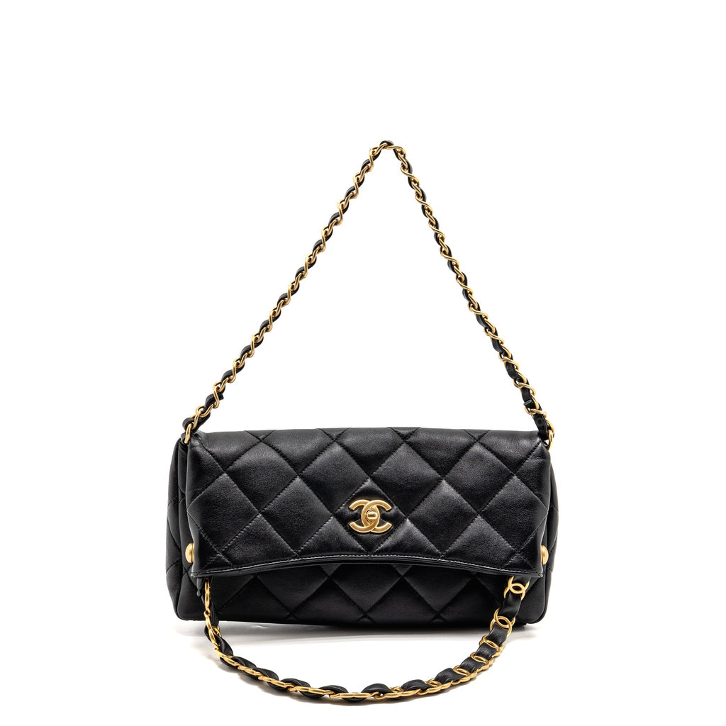 CHANEL LARGE HOBO BAG LAMBSKIN BLACK GHW (MICROCHIP)